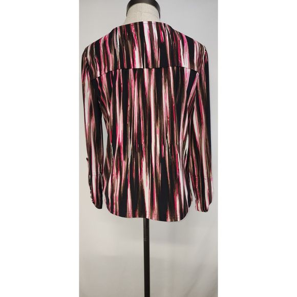 Michael Kors Multi-Color Half-Zip Blouse with Roll-Tab Sleeves Size S - Picture 2 of 6